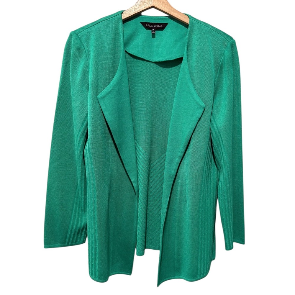 Ming Wang Cardigan Blazer Sz Medium Kelly Green Open Front Stretch Office Career